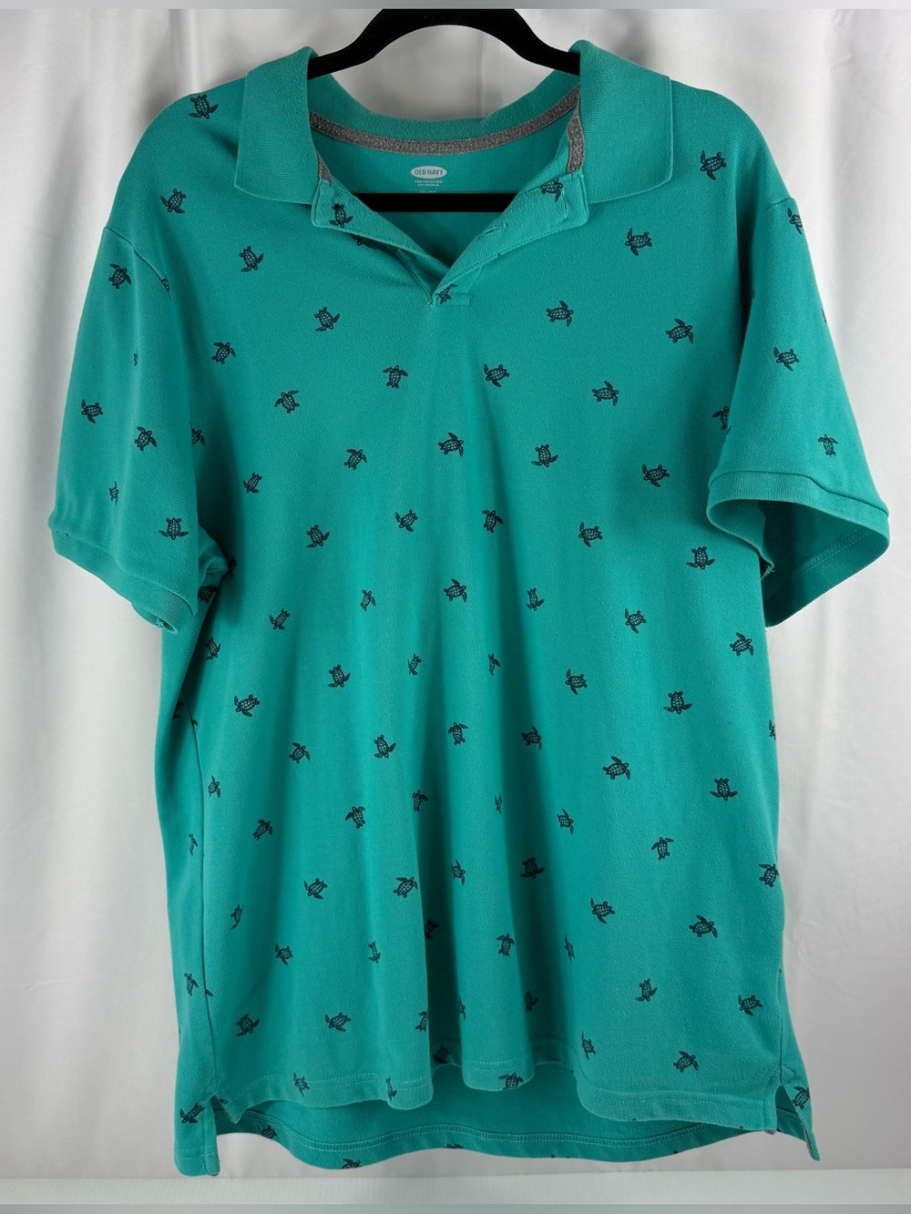 Old Navy Men Polo Shirt XL Extra Large Stretch Green Sea Turtles Bondi Beach
